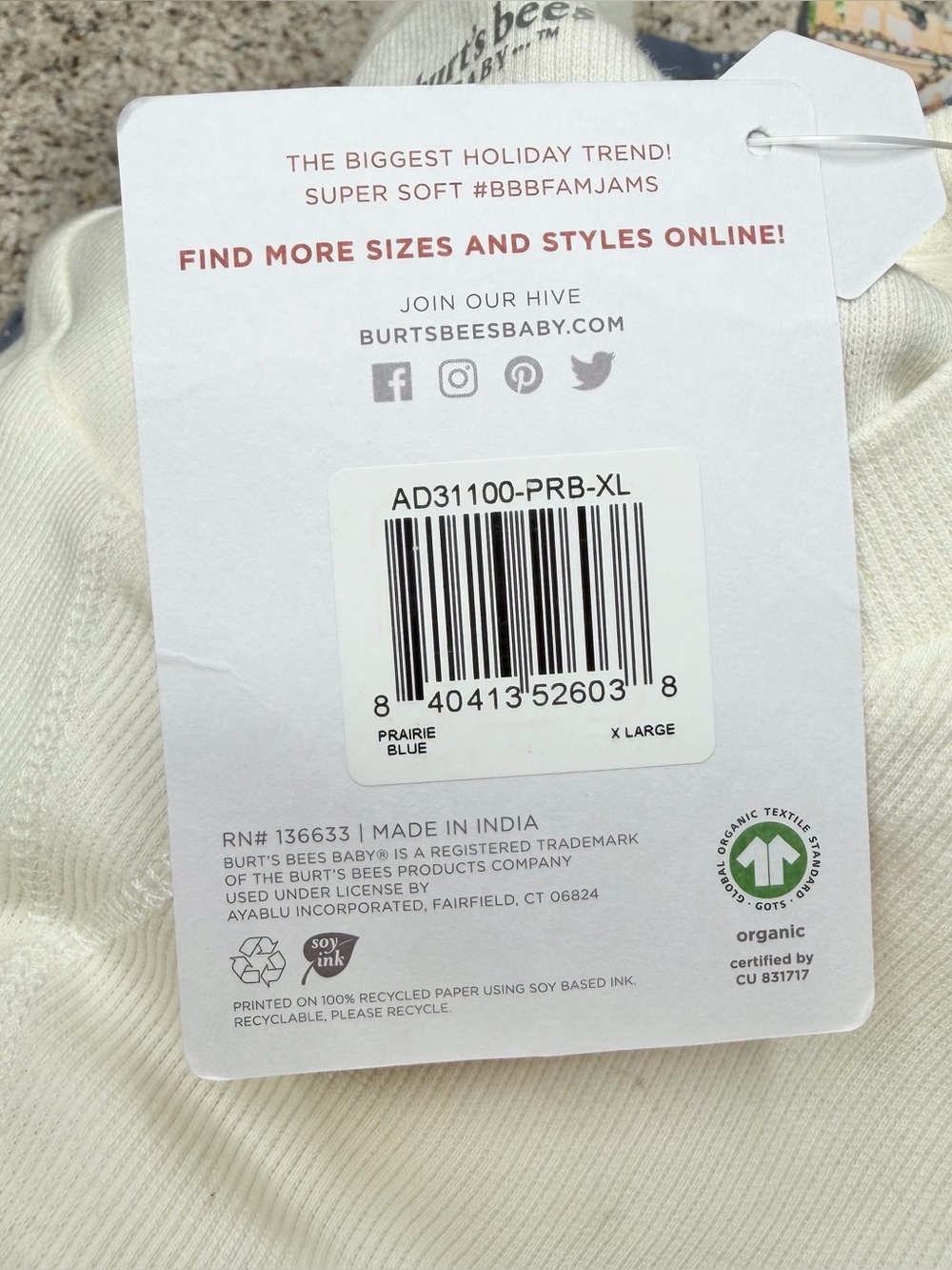 Burt’s Bees Baby Home Sweet Home Pajama Set Extra Large XL NWT Prairie Blue - Picture 5 of 10